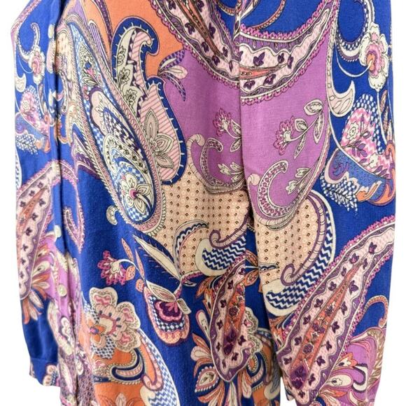 Talbots Womens Thin Violet Blue Paisley Floral Cardigan Sweater Cotton Blend M - Picture 9 of 16